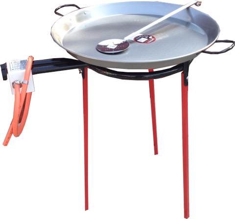 65CM PAELLA COOKING SET POLISHED STEEL - SERVES 18-24 (OUTDOOR USE)