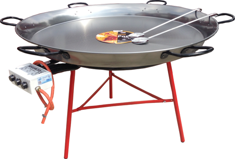 100CM PROFESSIONAL PAELLA COOKING SET POLISHED STEEL - SERVES 60-90 (FFD OUTDOOR/INDOOR USE)