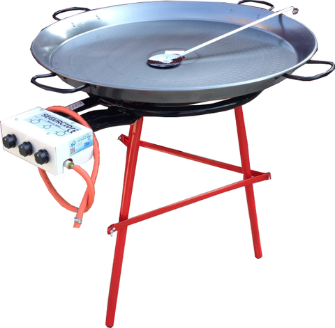 90CM PROFESSIONAL PAELLA COOKING SET POLISHED STEEL - SERVES 40-60 (FFD OUTDOOR/INDOOR USE)